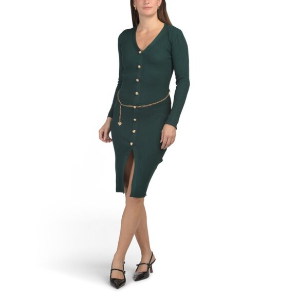 MADDEN GIRL Hunter Chain Belt Sweater Midi Dress - Picture 1 of 2